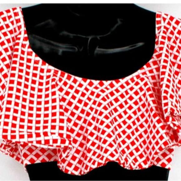 Swimsuit Red & White Print Ruffle Bandeau Top Only Size Medium - Picture 5 of 7